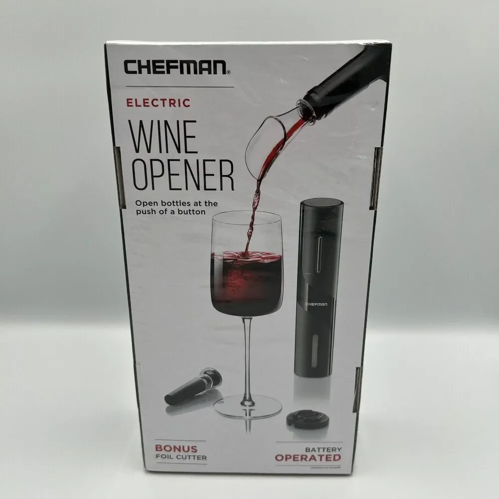 Chefman Electric Wine Opener 4 Piece Set Automatic Corkscrew Foil Cutter New Box